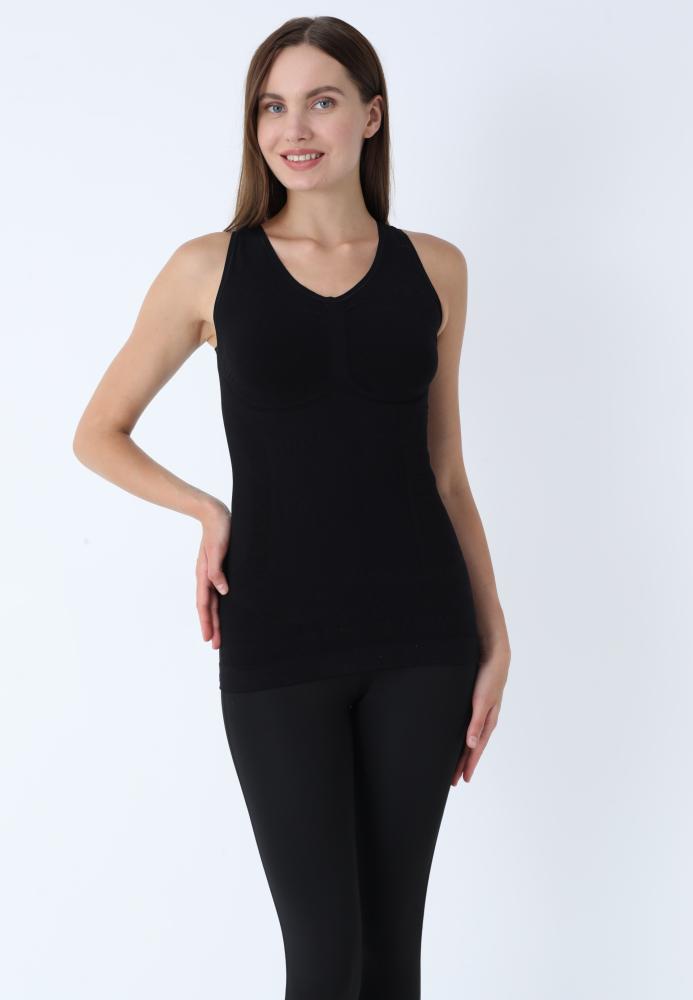 Maiou Dama Modelator in Talie cu Bretele Late, Material Moale, Culoare Negru,Engros